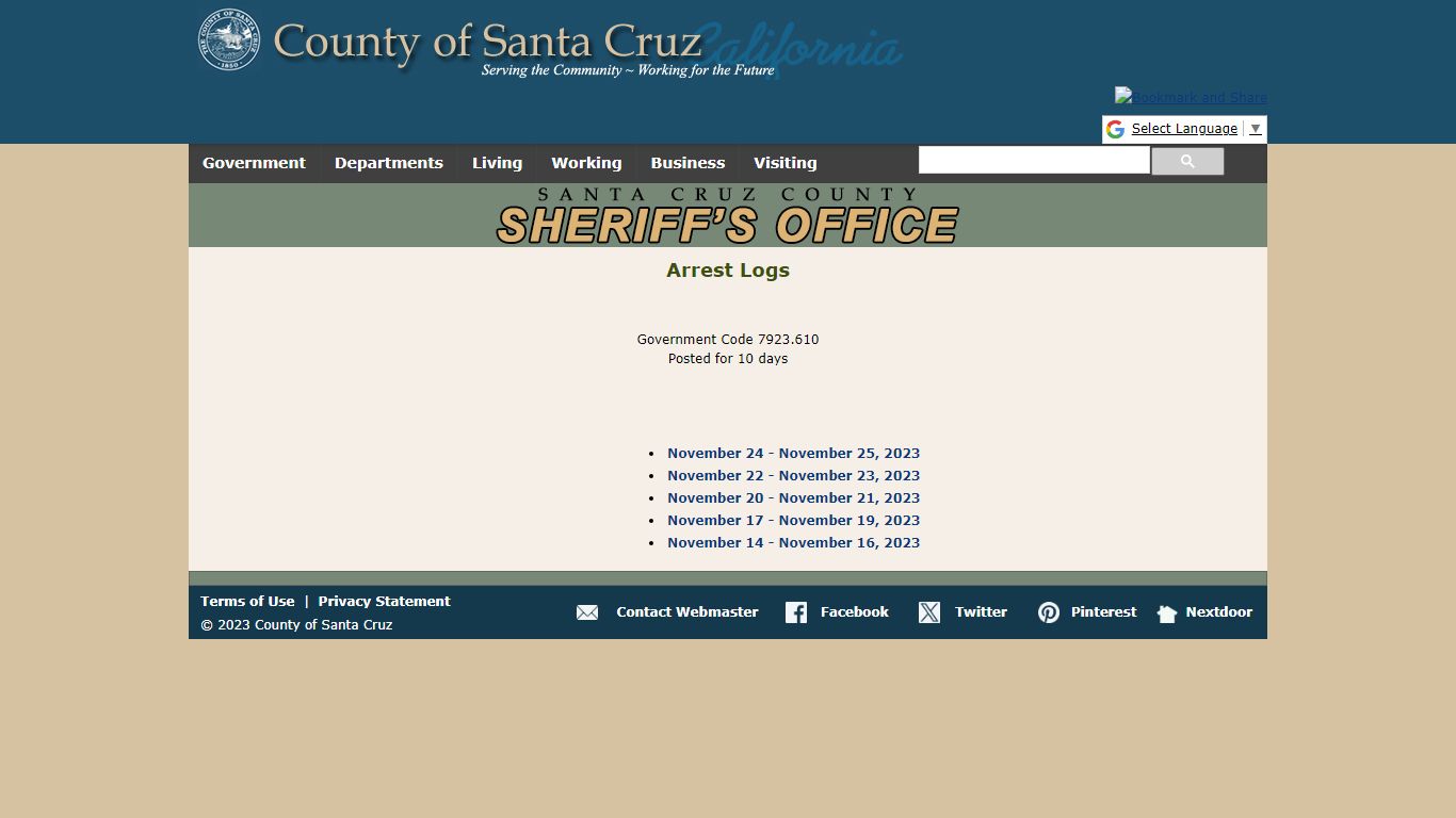 Arrest Logs - Santa Cruz County Sheriff's Office Homepage